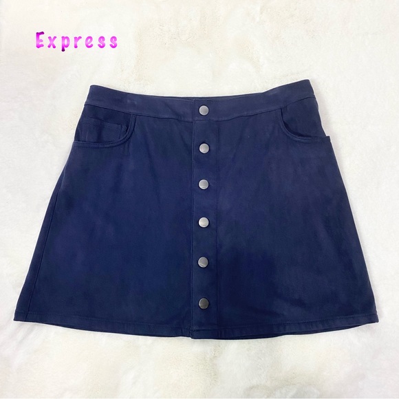 Express-Dark Blue Button Up A-Line Mini Skirt sz 8 - Picture 1 of 8